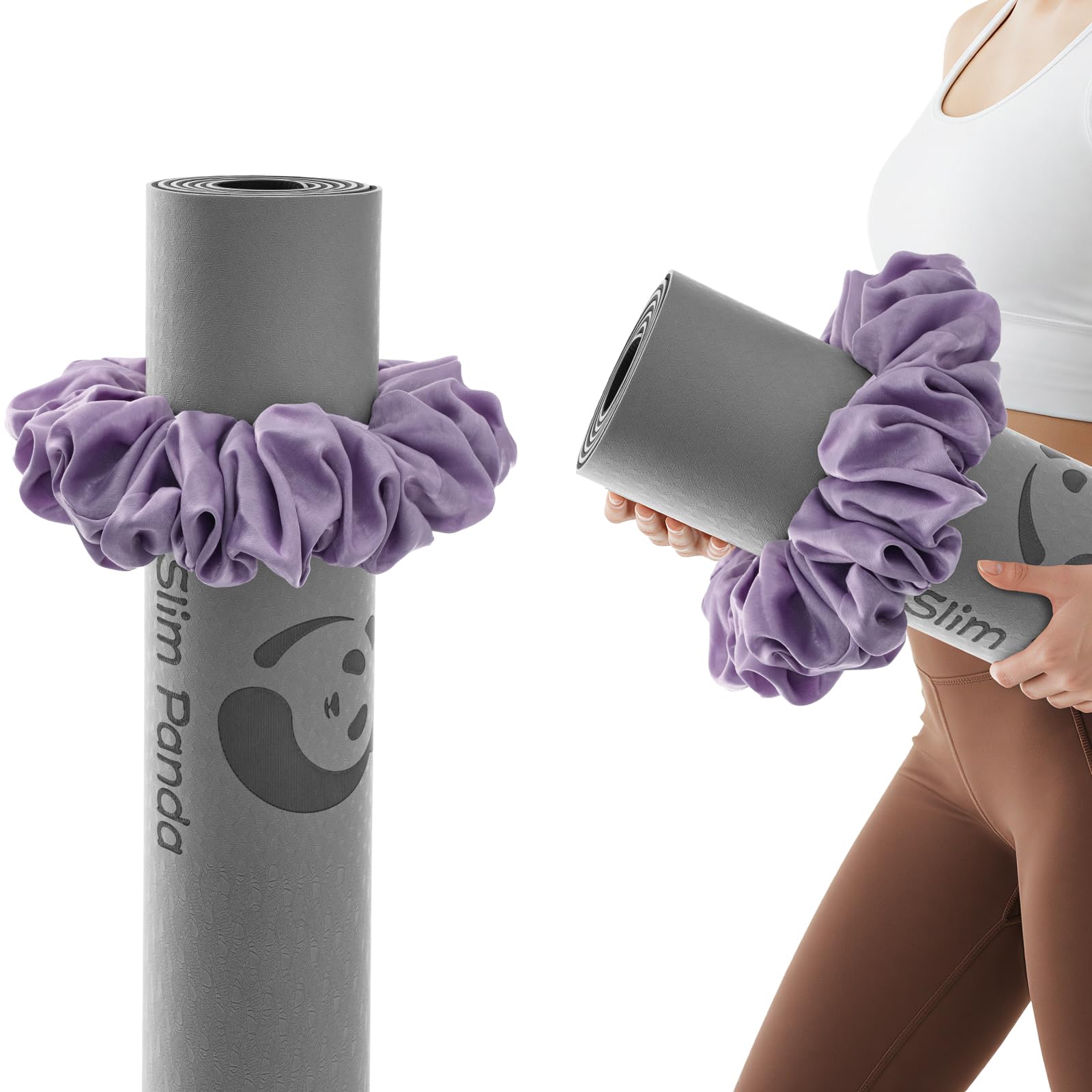 Slim Panda Yoga Mat Strap, 2-in-1 Yoga Mat Carrier & Hair Scrunchie, Premium Velvet Adjustable Carry Strap for 1-6mm Mats | Portable, Stylish, Durable & Elastic (Mat Not Included)