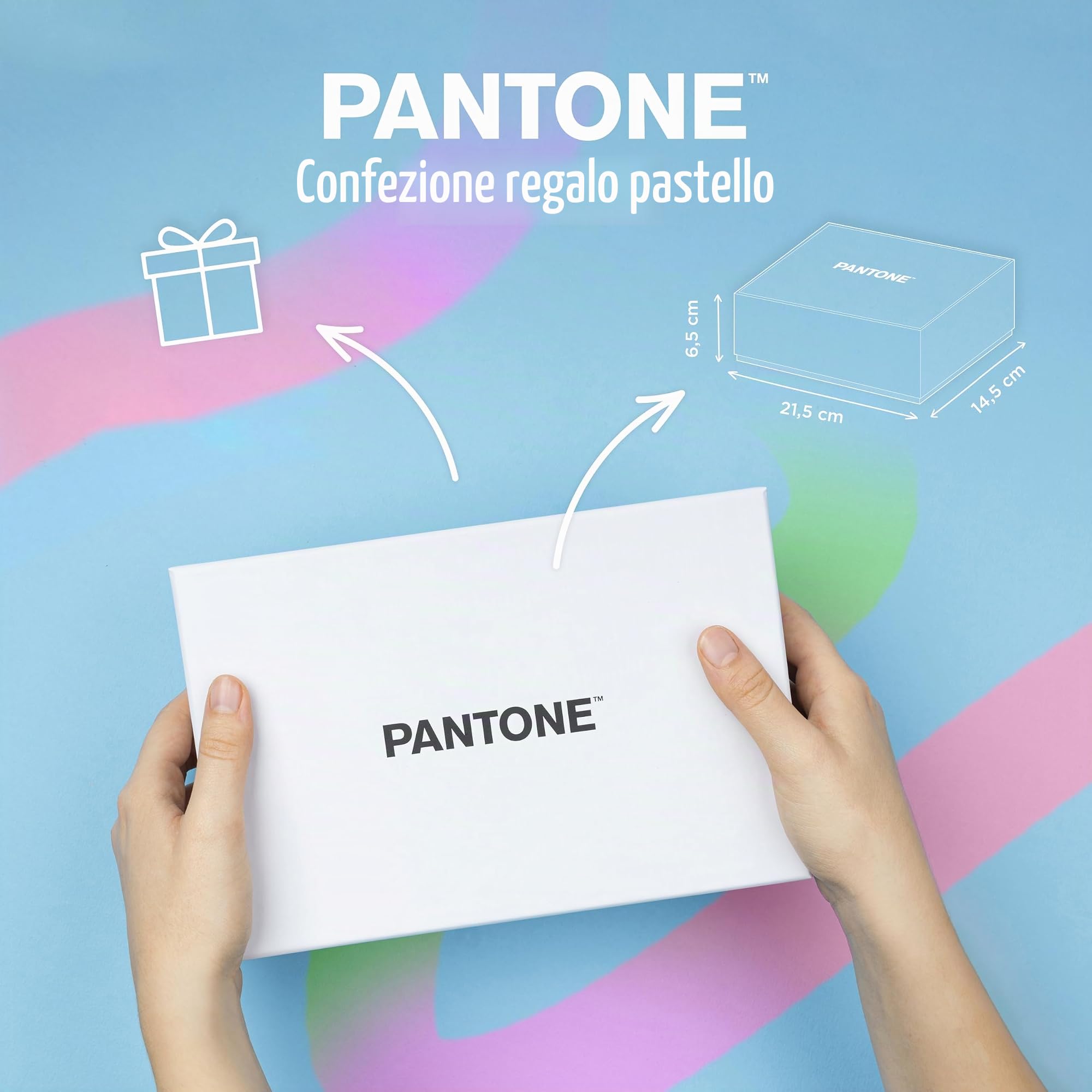 PANTONE Pastel Gift Box - Set Cancelleria con Temperino con Serbatoio, Taccuino Appunti, 2 Gomme da Cancellare, Bianchetto a Nastro 10mt e Penne Gel Nere 0.7 mm, Prodotti Cartoleria per Idee Regalo