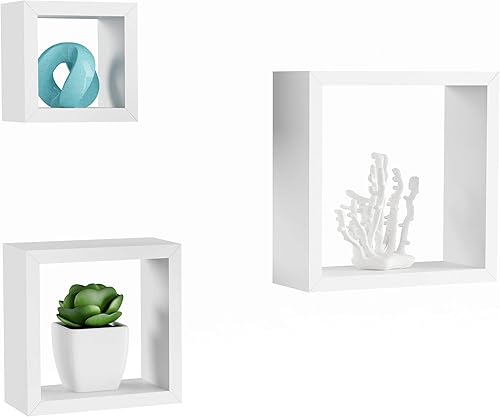 Miniatura 7 de Lavish Home Estantes flotantes blancos, juego de estantes de pared con soportes ocultos, 3 tamaños para mostrar decoración, libros, fotos, más