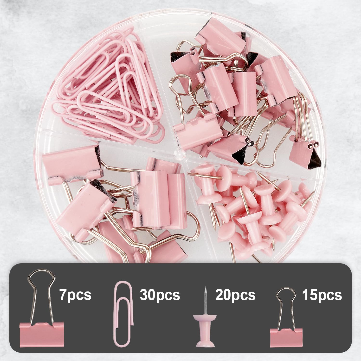 Rumyve 72PCS Binder Clips and Push Pins Set - Office Supplies Kit with Storage Box, Ideal for Home School, and Office Use(Pink) - Image 3