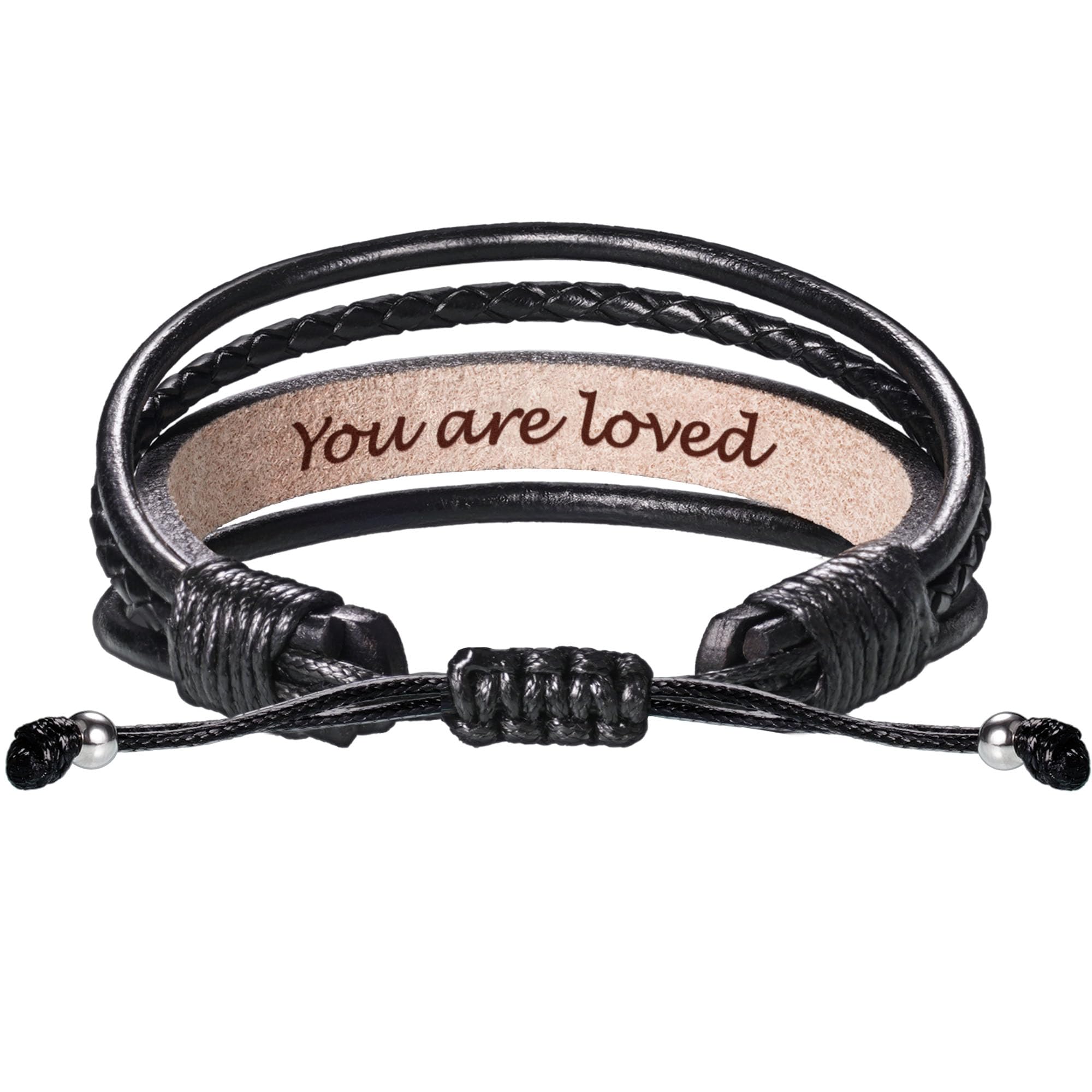 Leather Bracelets for Men Women Inspirational Gifts for Him Her Handmade Black Braided Motivational Birthday Gift for Boyfriend Husband Dad Anniversary Christmas Mens Stocking Stuffers