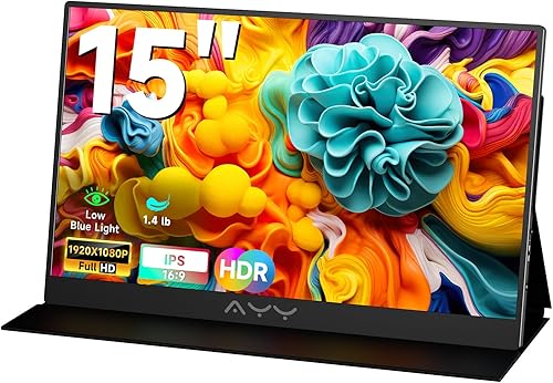 memzuoix Monitor portátil de 15 pulgadas FHD 1080P 100% sRGB HDR IPS USB-C y HDMI para juegosMacPS5 Pantalla de viaje de 1.4 libras con altavoces