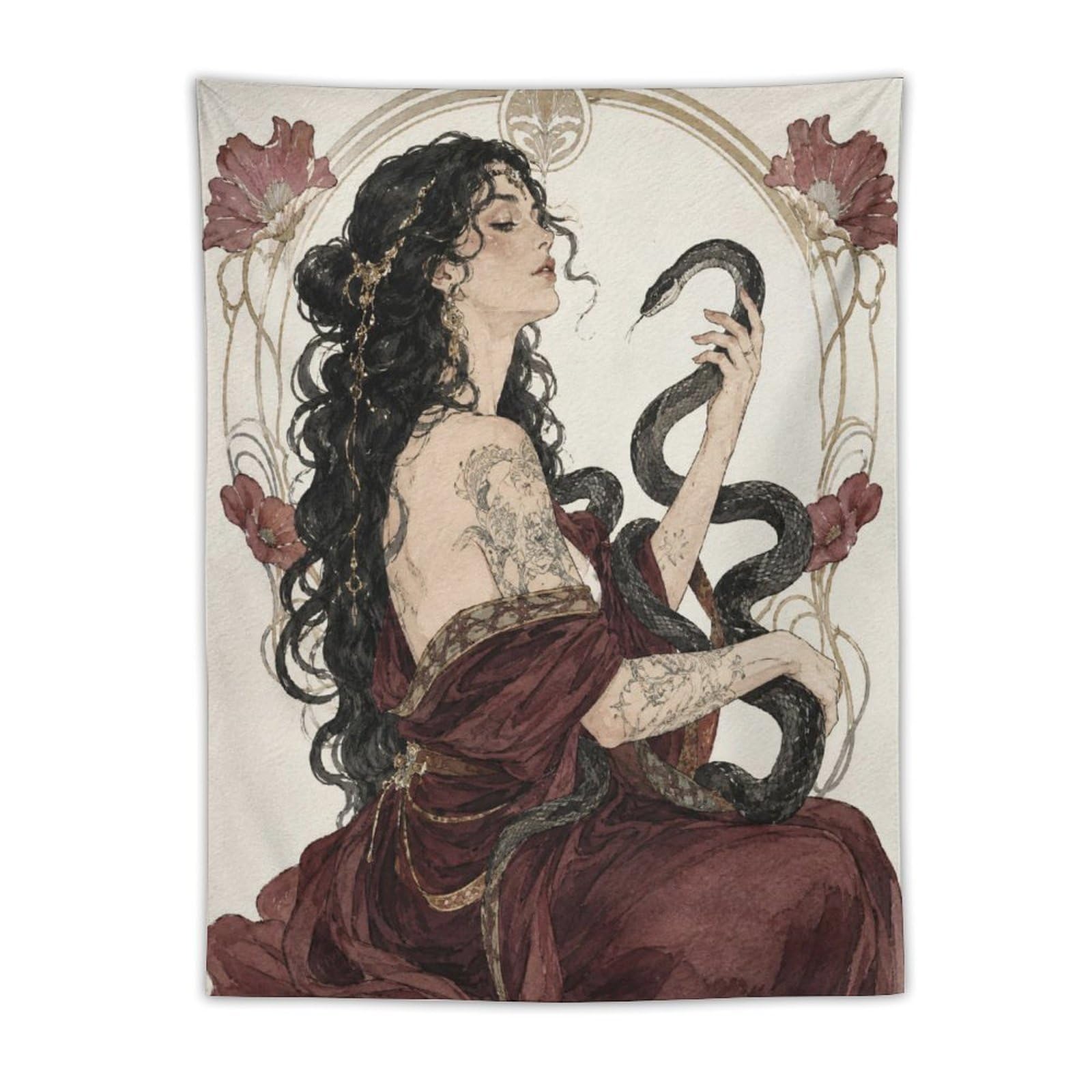 H3B8U2Y5 Snake Goddess with Black Serpents Wall Tapestry, Apartment