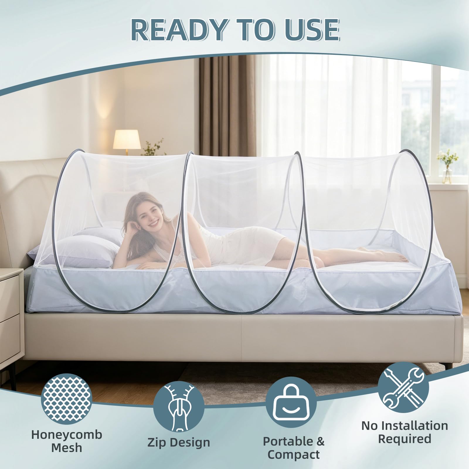 Zanzariera pieghevole, zanzariera per letto singolo, tenda da campeggio portatile con cerniera per casa, viaggi, dormitorio, viaggi all'aperto, 190 x 90 x 90 cm