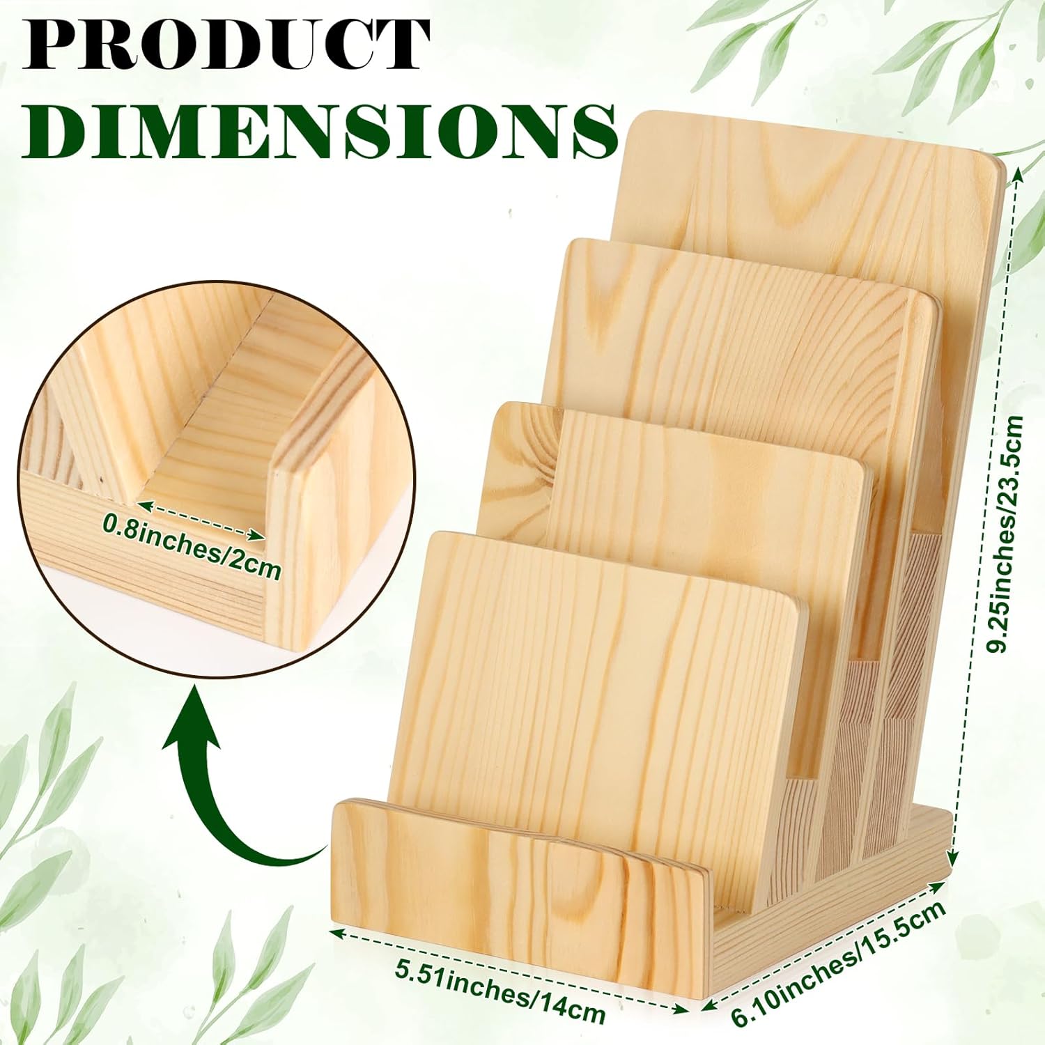 2 Pack 4 Tier Pine Wood Brochure Holder Stand 6 x 9 inch Literature Holder Flyer holder for 5.5 x 8.5 inch 5 x 7 inch Booklets Pamphlets Menus Magazines Multi Purpose Organizer