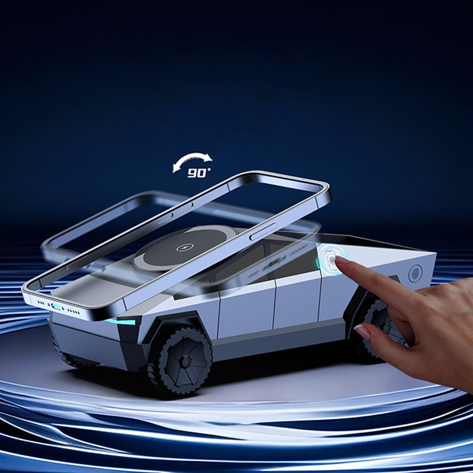 XUMIUZIY Stazione di Ricarica Wireless 3 in 1, Caricabatterie Rotante per Modello di Auto in Scala 1:25 con Luce Ambientale per Auricolari per Orologio da Telefono (GRAY)