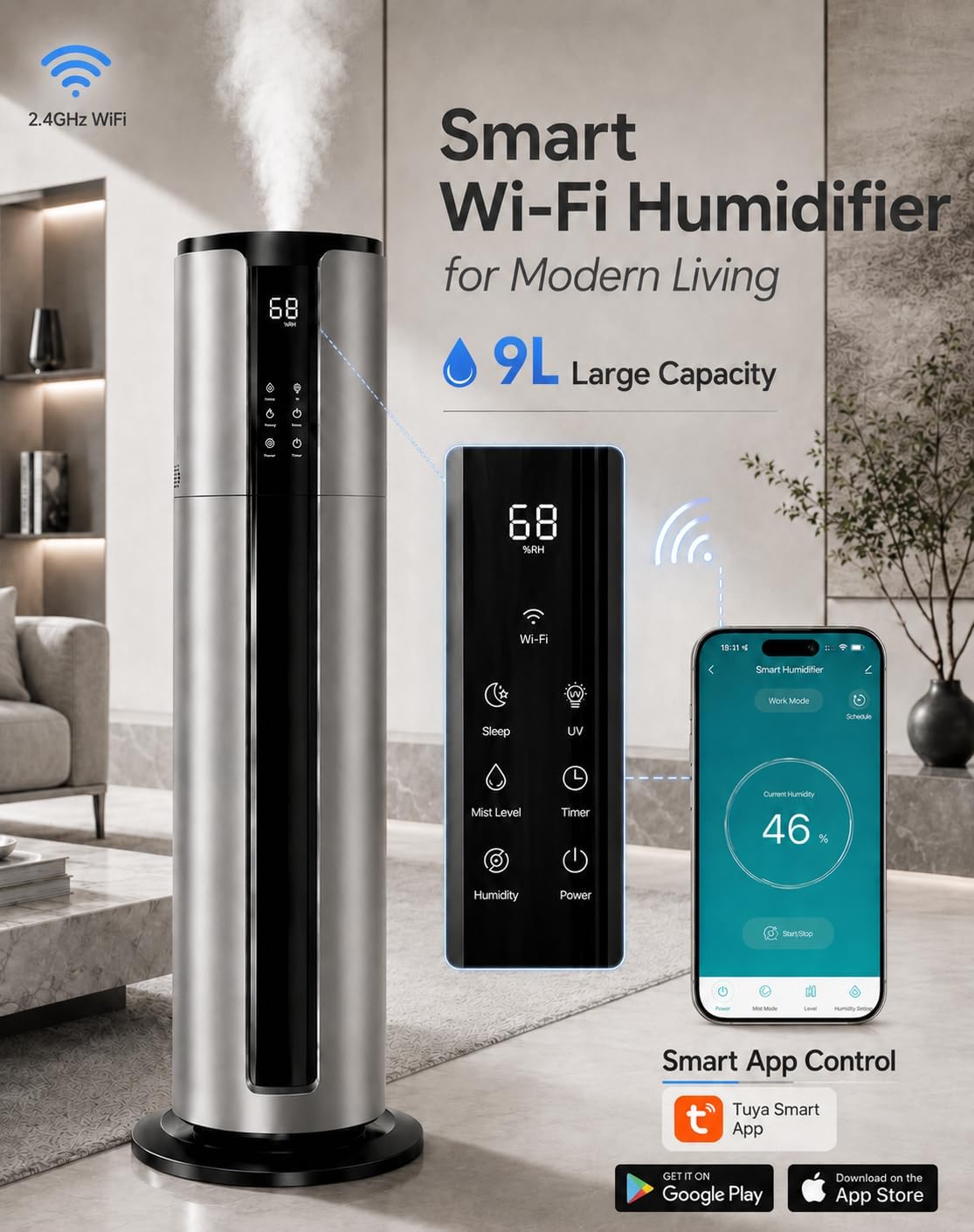9L/2.38Gal Smart Cool Mist Humidifier with Aromatherapy, 900 ft² Large Room 3 71HgRGJI2QL. AC SL1411