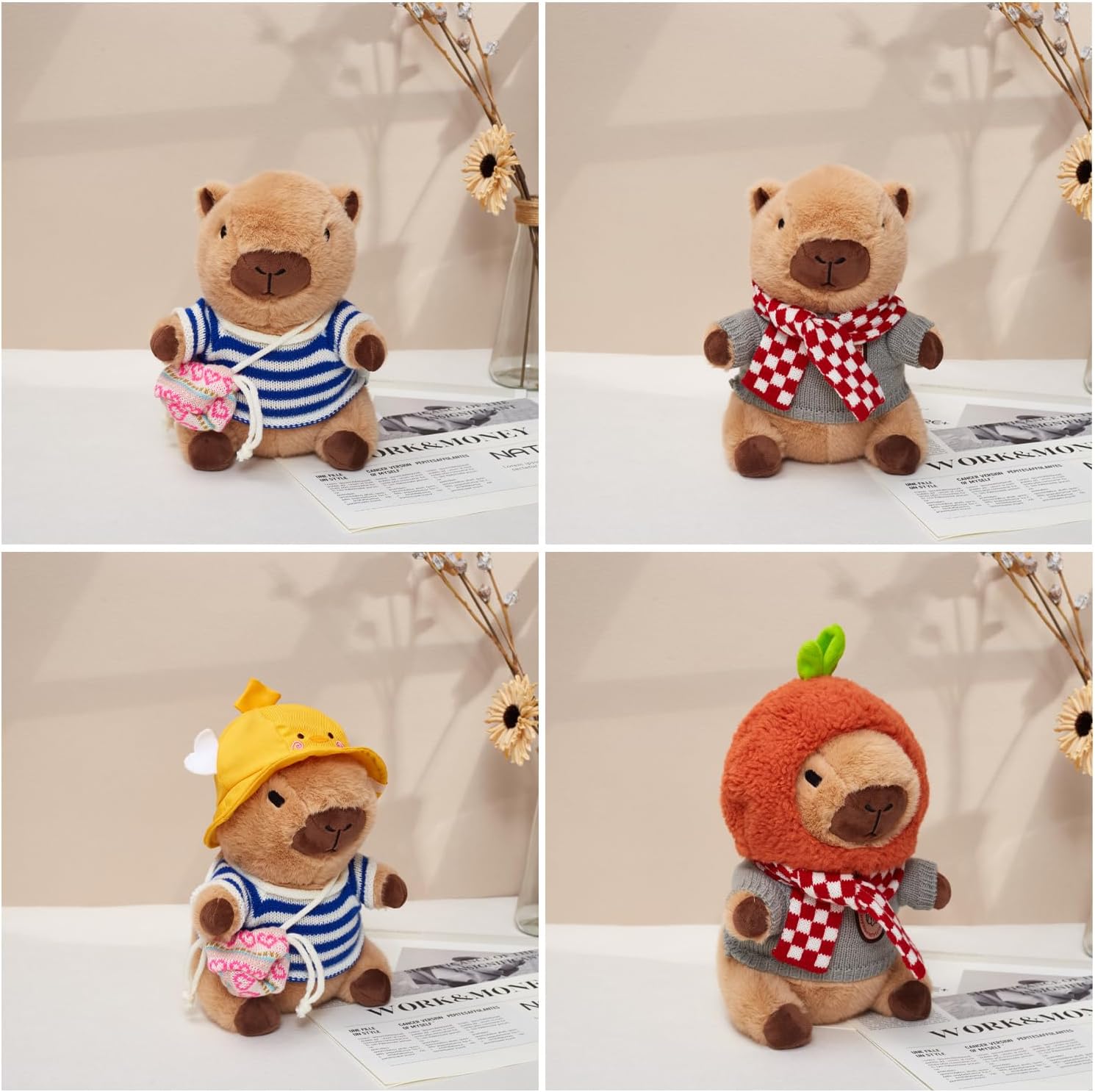 Capybara Plush Toy, Cute Stuffed Animals Kawaii Capibara Plush Pillow Christmas Birthday Easter Valentine's Day Gift for Kids Boys Girls (10 PCS)