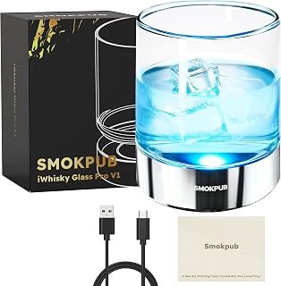 smokpub Whiskey Glasses with RGB LED Lights, Old Fashioned Cocktail Glasses with Manual Rotating Base, Bourbon Whisky Scotch Glass Men Gifts for Christmas,Birthday, Anniversary, Retirement