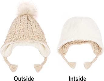 Toddler Infant Beanie Hat with Ear Flaps Kids Winter Pom Hats Knit Warm Fleece Lined Cap for Baby Boys Girls