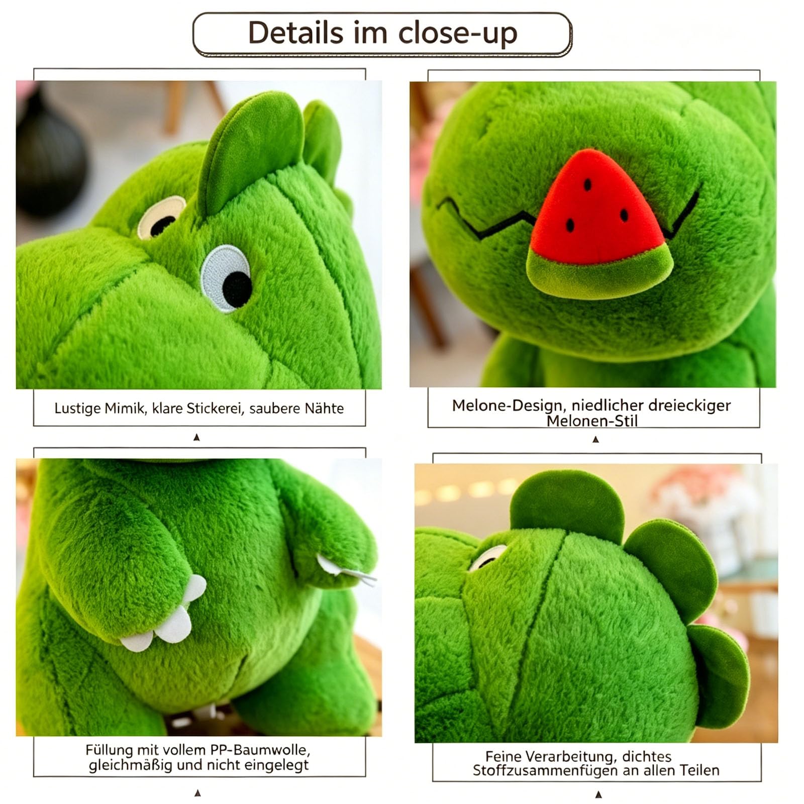 Dinosaurier Kuscheltier, Dinosaurier Plüschtiere mit Frucht, Weiches Dino Plüschtier, Kawaii Dinosaurier Plüsch Kissen Spielzeug, Tyrannosaurus Plüschsaurier Geschenk für Jungen Mädchen (65cm,Grün)