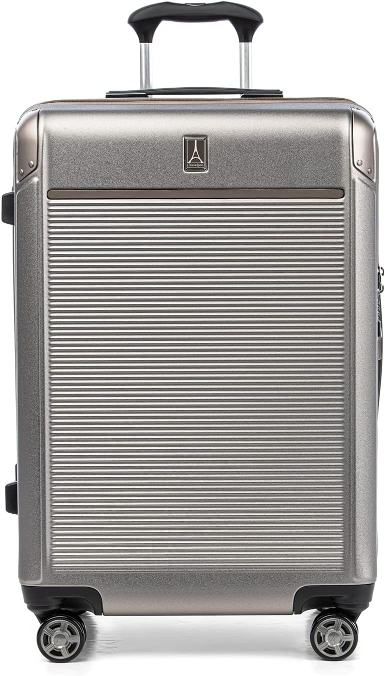 Platinum Elite Hardside Expandable Checked Luggage, 8 Wheel Spinner, TSA Lock, Hard Shell Polycarbonate Suitcase, Metallic Sand, Checked Medium 25-Inch