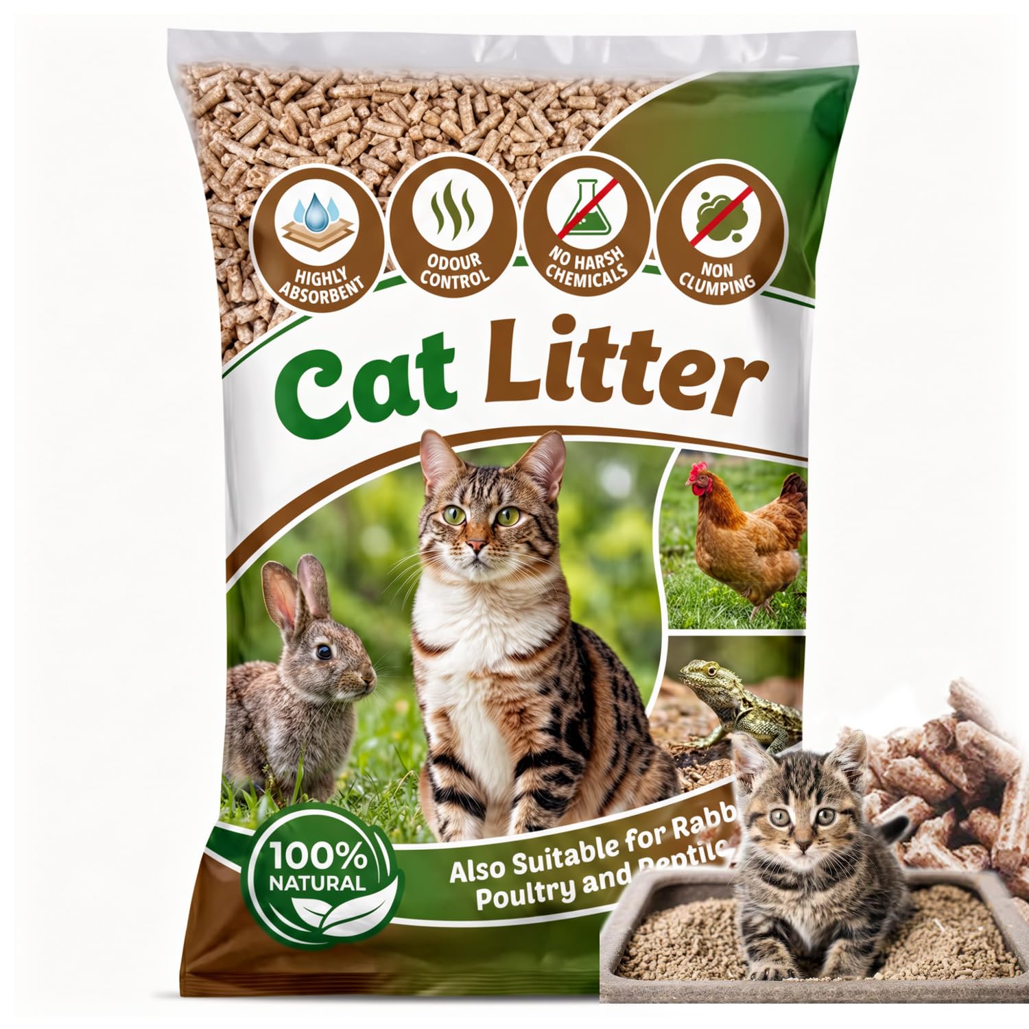 30 Litre Cat Litter Ultra Absorbent Odour Control Wooden Pellets Natural Scent Soft Bedding (2 x 30L)