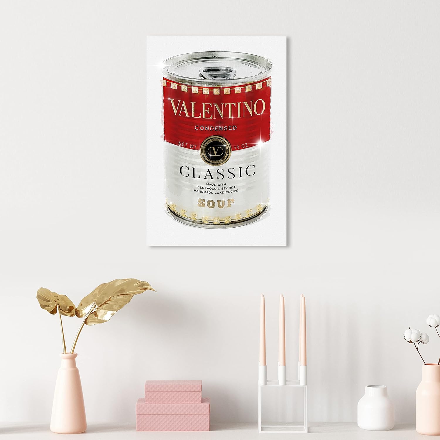 Oliver Gal Fashion and Glam Contemporary Canvas Wall Art Rockstud Soup Ready to Hang Home Decor 15.0 x 10.0 Red and White Canvas Art for Kitchen