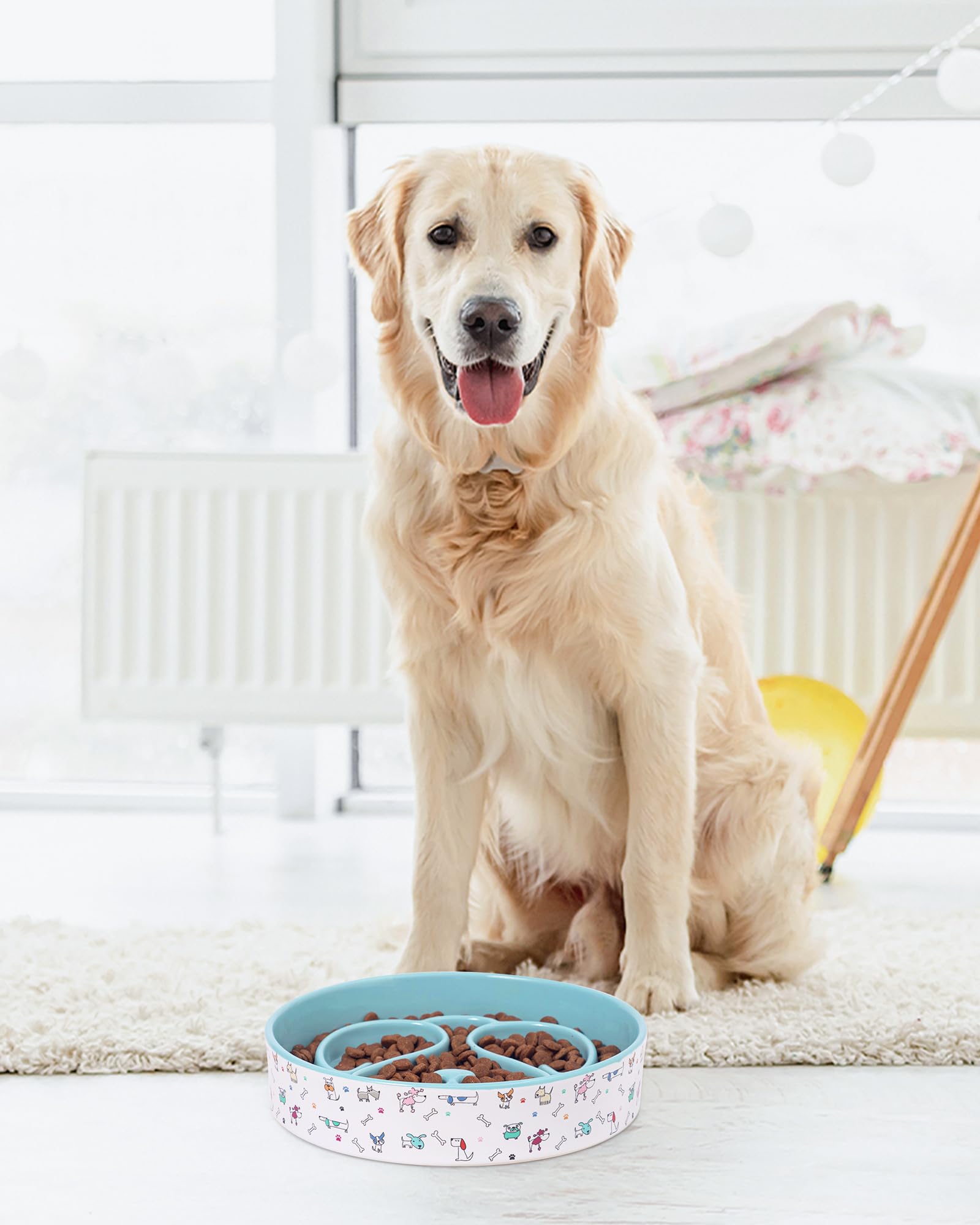 Cuenco de cerámica de alimentación lenta para perros, 1.5 tazas, cuenco de alimentación lenta para perros de razas pequeñas y medianas, cuenco de comida para perros para comedores rápidos,