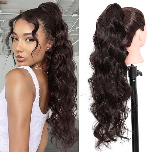 Extensión de cola de caballo de 26 pulgadas, extensiones de cabello sintético de aspecto natural para mujer, color marrón oscuro chocolate, 6#