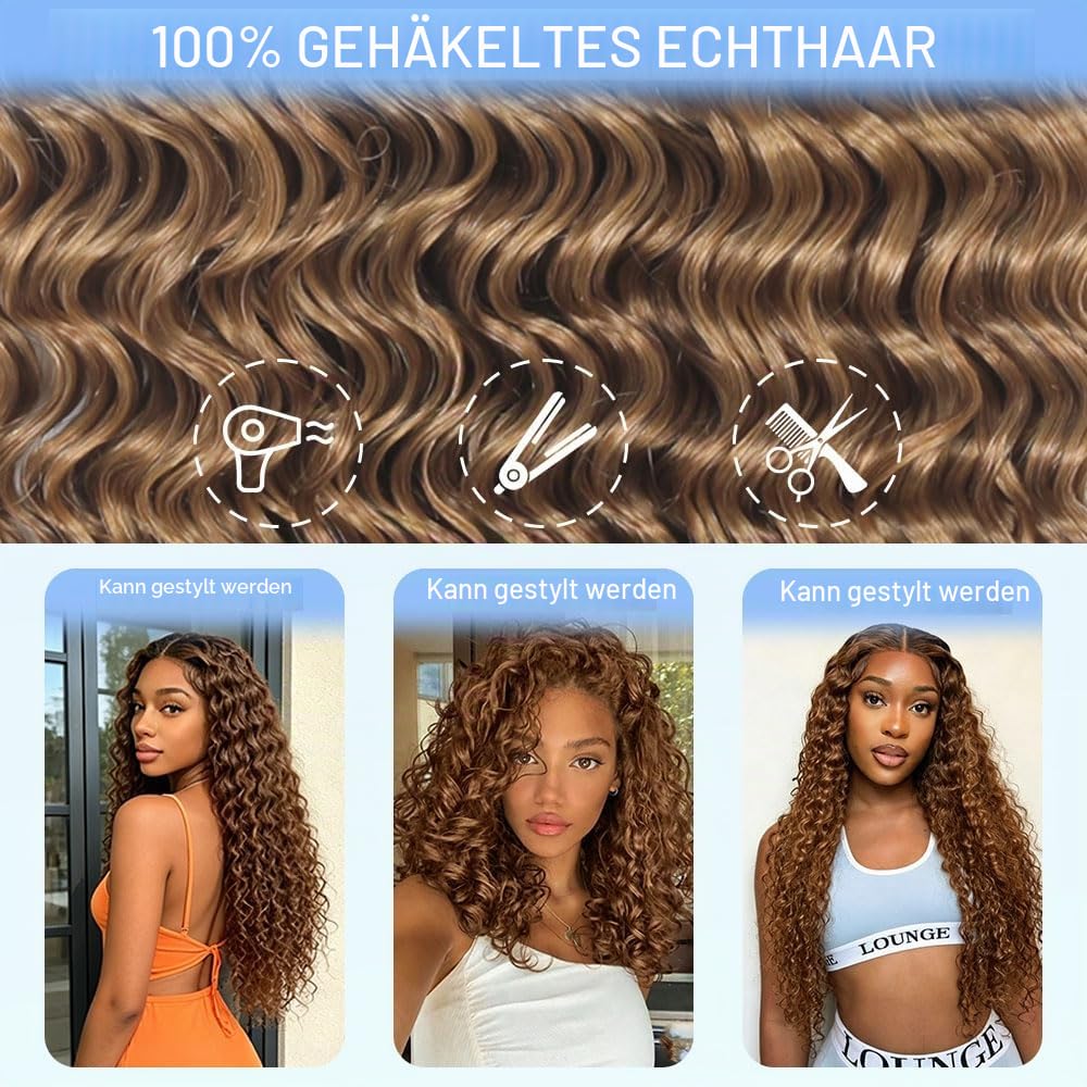 Renyarch Miracle Deep Wave Mini Knots Crochet Human Hair Bundles for Black Women 20 Zoll 27# Human Hair Crochet 125g 100Pcs Wet and Wavy Invisible Knotless Curly Schwarz Echthaar Haarverlängerungen