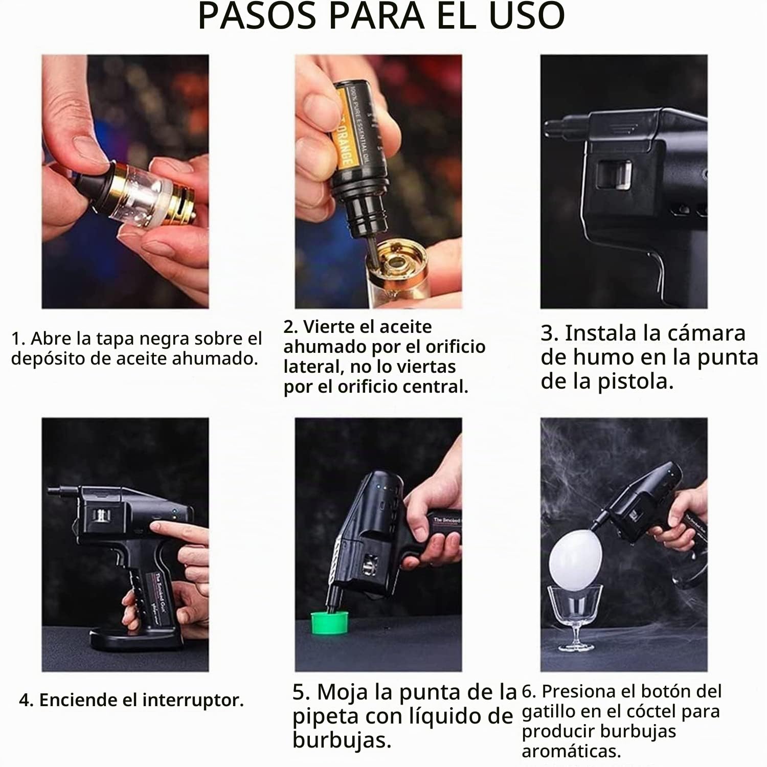 Ahumador de Alimentos Infusor de Humo portátil, Fumador de Alimentos de Mano Fumador de cócteles, Molecular Agua de Burbujas Fumador pulverizador para Cocina Bar Pistola de Humo