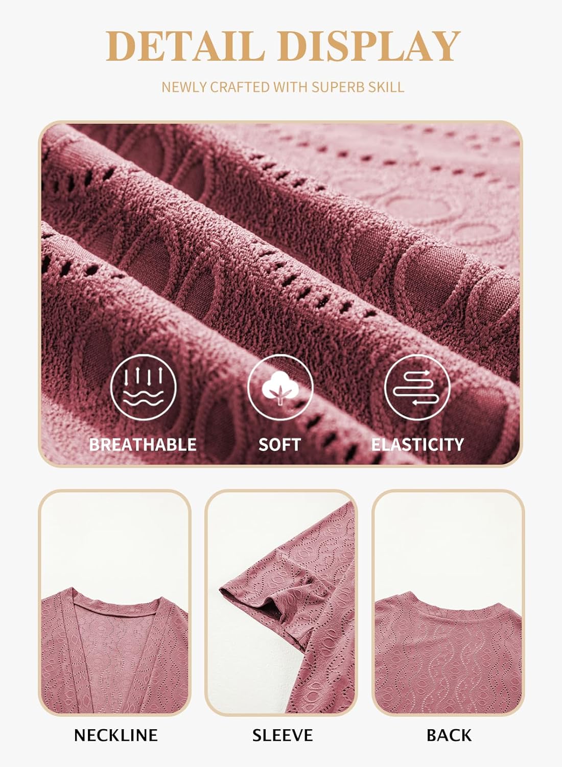 Eytino Plus Size Cardigan for Women Half Sleeve Knitted Jacquard Summer Kimono Cover up Tops(1X-5X) - Image 5