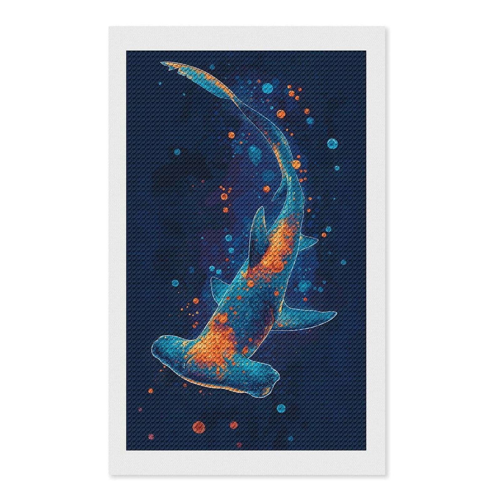 Junmoney Hammerhead Shark Abstract Art DIY Diamond Art Canvas Kit 12"x20", for Teens, Finish and Display, Holiday Gift Idea, Vintage Style Decor