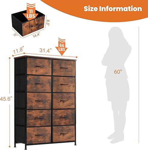 Miniatura 3 de Sweetcrispy Cómoda para dormitorio, cajón alto, organizador de aparador, cajones de almacenamiento, torre de almacenamiento de tela con 8 cajones,