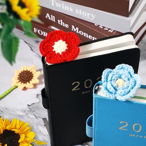 Miniatura 3 de 5 marcapáginas de girasol para mujer, 5 estilos de ganchillo de flores, personalizados, hechos a mano, de punto de margarita, para cortina, colgante