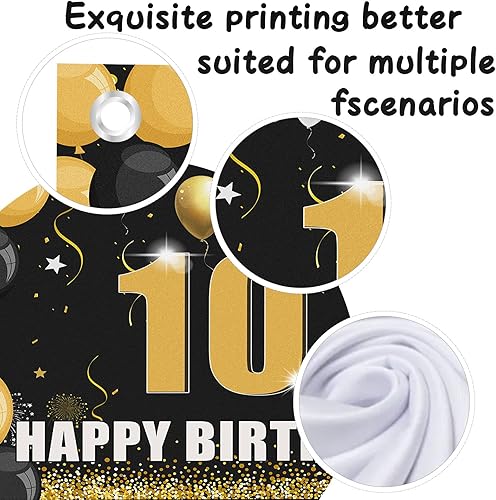 Miniatura 3 de Cartel de fondo de feliz cumpleaños número 10 negro y dorado, cartel de cumpleaños de 10 años, fondo de cumpleaños de diez años, decoración de