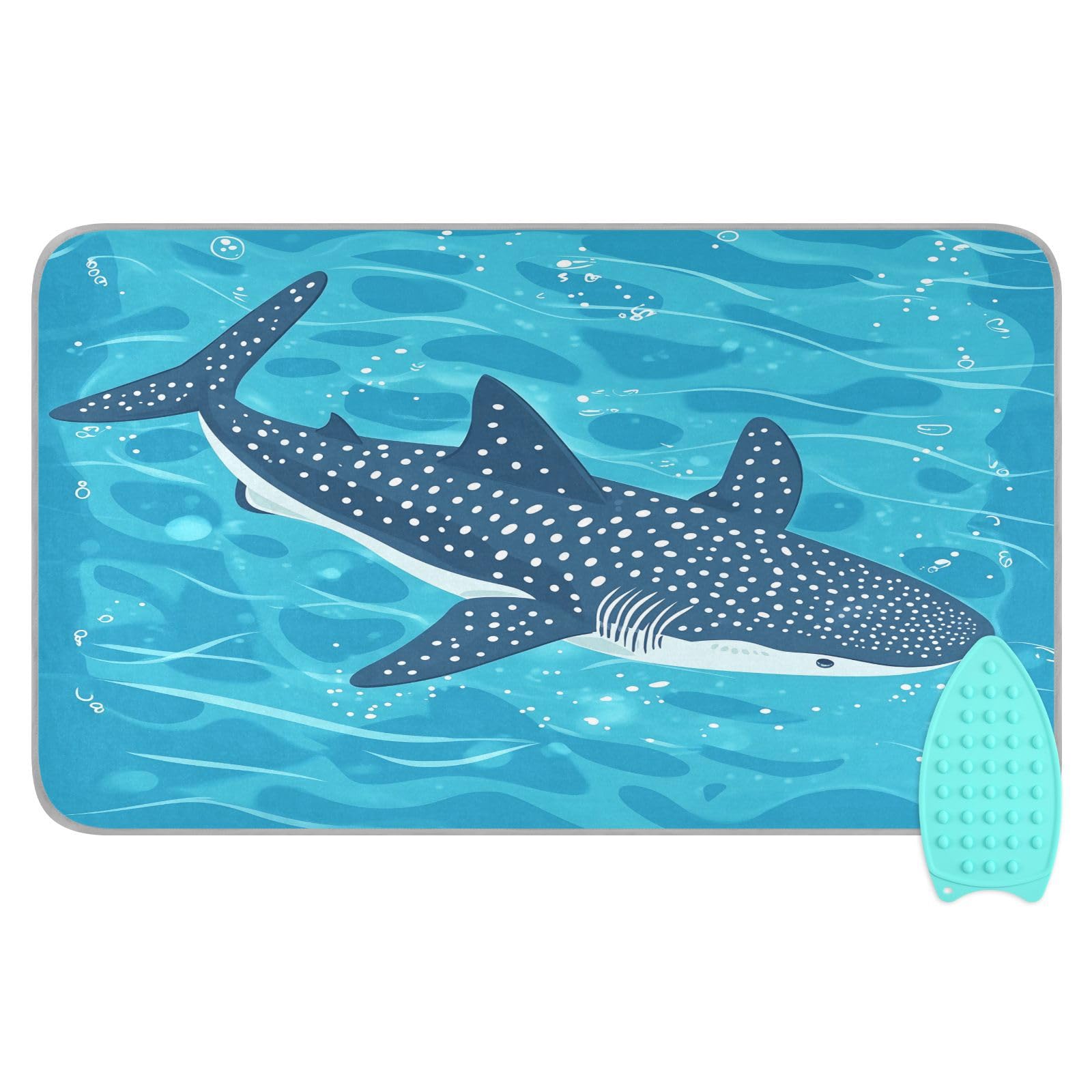 pnyoin Portable Ironing Mat Blue Whale in The Water Travel Ironing Pad with Silicone Iron Rest for Steam Pressing on Tabletop or Bed Heat Resistant Portable Quilting & Travel Blanket