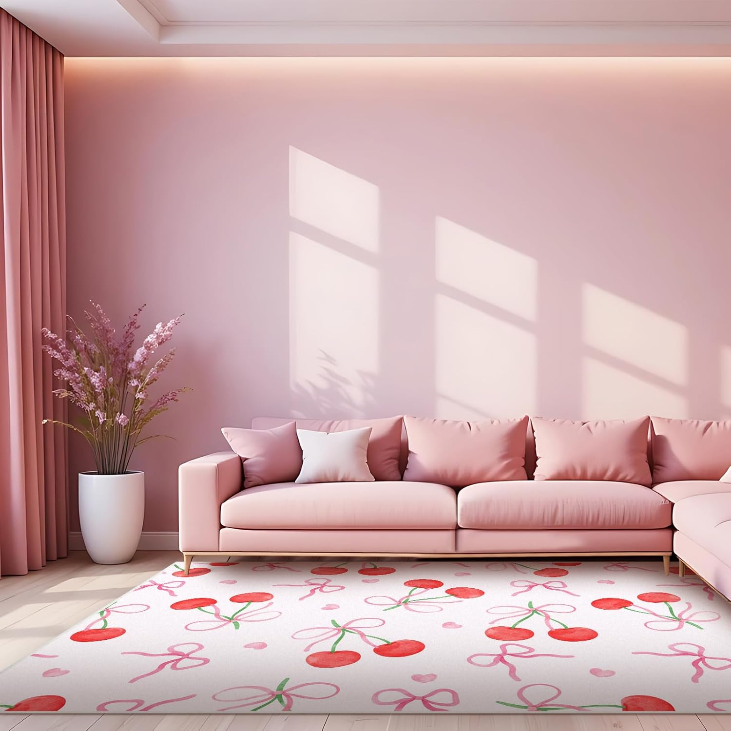 4 x 6 ft Large Bow Welcome Mat Rug Coquette Doormat Decor Gifts for Bedroom Room Women Aesthetic Decor Birthday Decorations Gift Lovers(Cherry Bow,Pink)