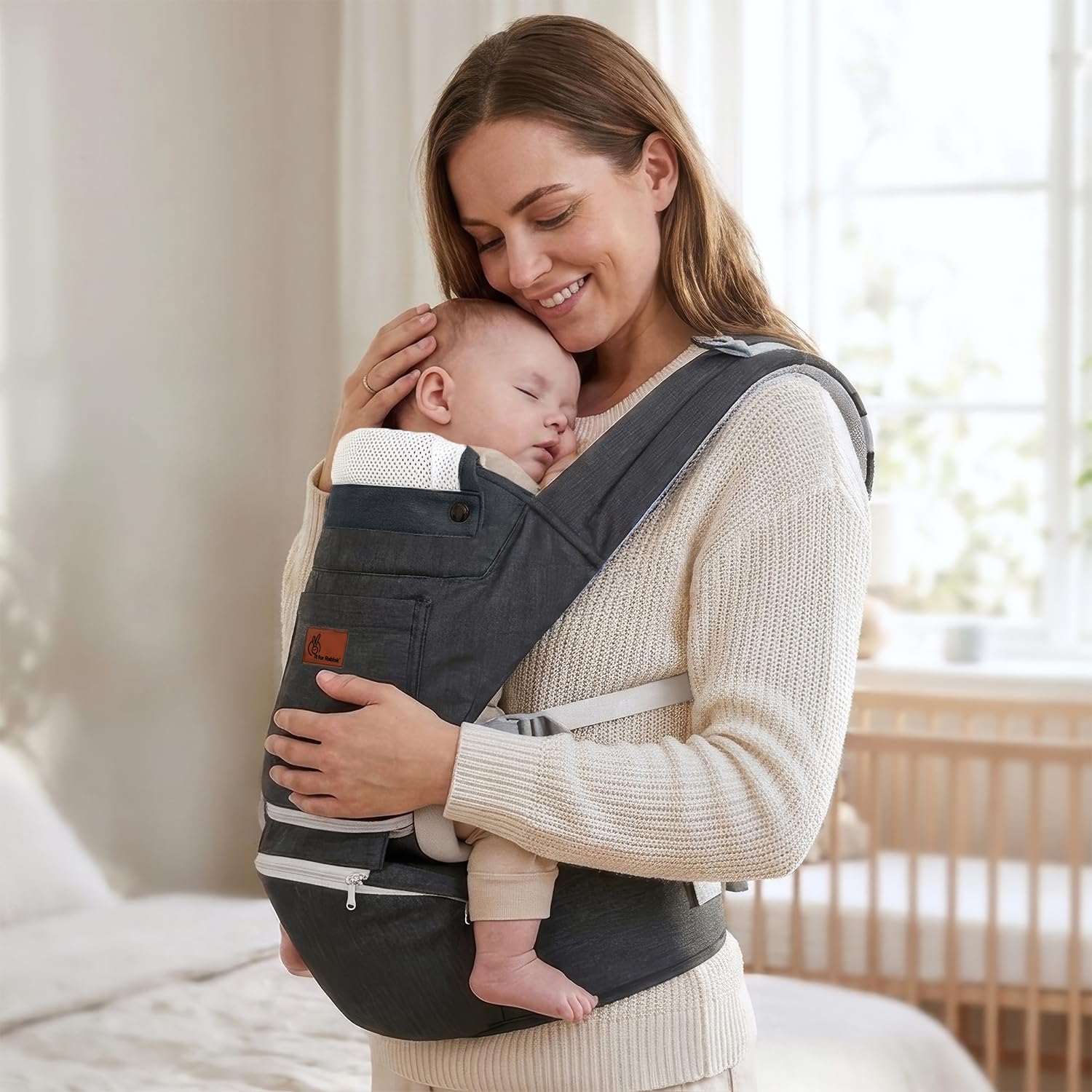 R for Rabbit Upsy Daisy Ergo Baby Carrier for New Born | 8 in 1 Hip Seat Front and Back Carry Position Adjustable Straps Kangaroo Bags for 4 to 36 Months Kids Upto 15 Kg (Dark Grey)