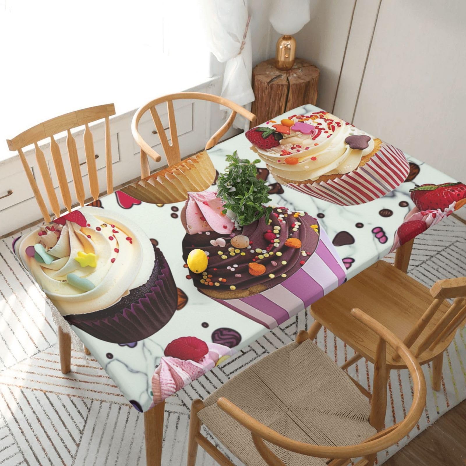 WPKJU Delicious Cupcakes Printed Tablecloths 5ft Rectangular Table Covers Washable Polyester Decorative Table Cloth for Dining Table Picnic Wedding