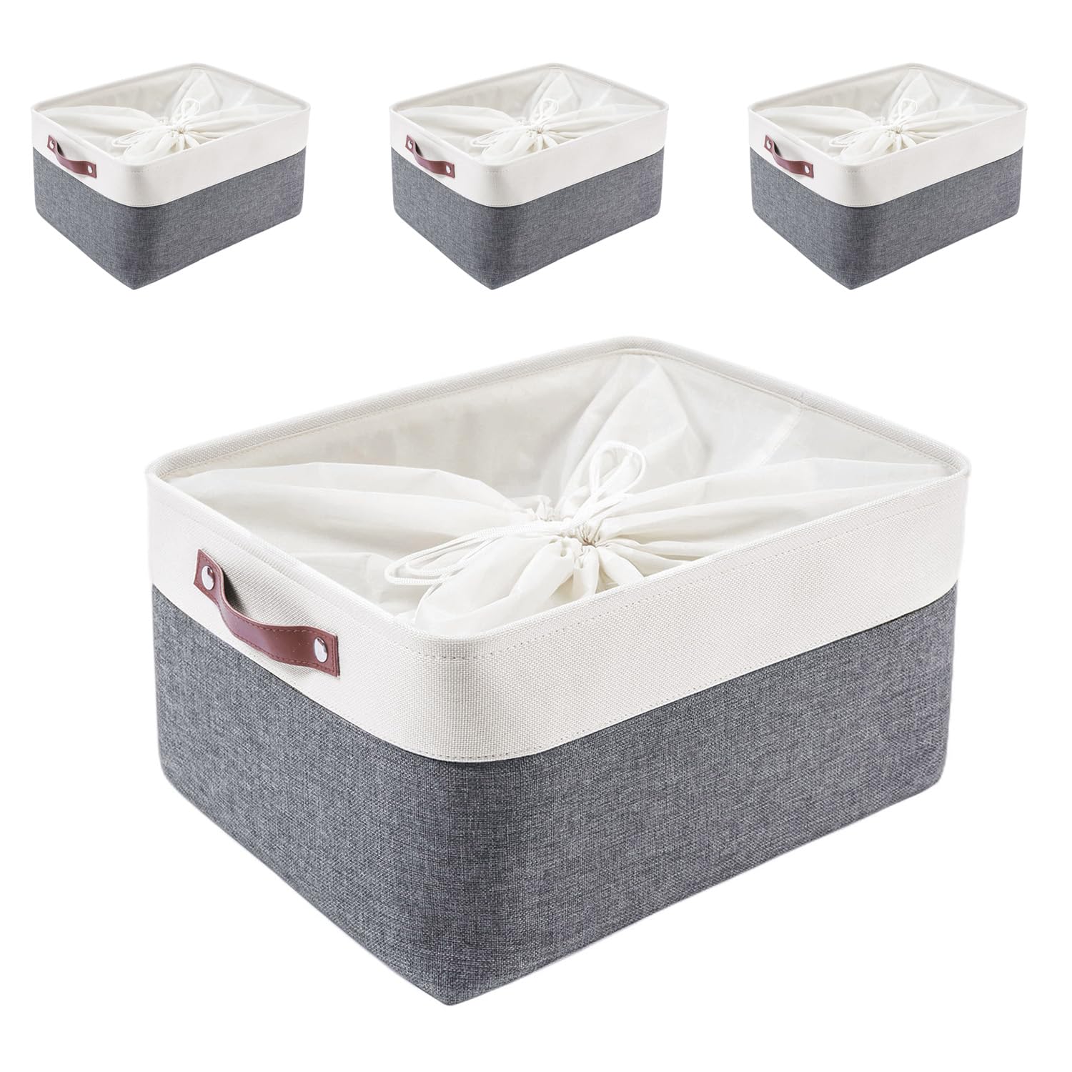 MANGATA Storage Baskets, Fabric Storage Boxes, Cold Grey&White (XXLarge, 4Pack)