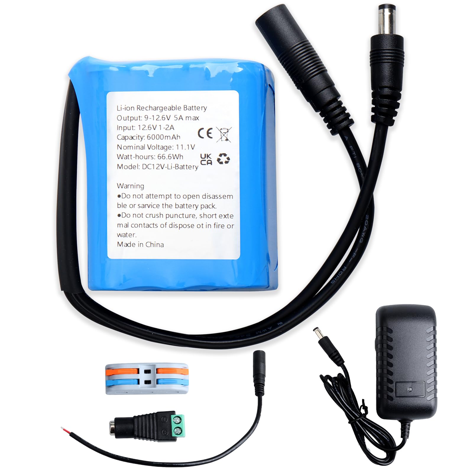 6000mAh 12V Wiederaufladbarer Lithium-Ionen-Akku, Geeignet für Kamera, MP3-Player, Camcorder, Elektronische Keyboard, CCTV-Kamera, Router, Solar Panel, usw. (Inklusive Ladegerät und Steckverbinder)