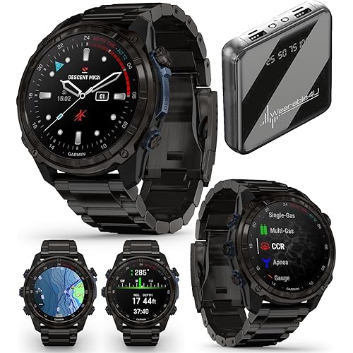 Wearable4U - Garmin Descent Mk3 & Mk3i 51 mm & 43 mm, Titanium Dive Computer - Extra-Long Strap | Up to 25 Days Battery Life, AMOLED Display, GPS Smartwatch & Gift Bundle (010-02752-13)