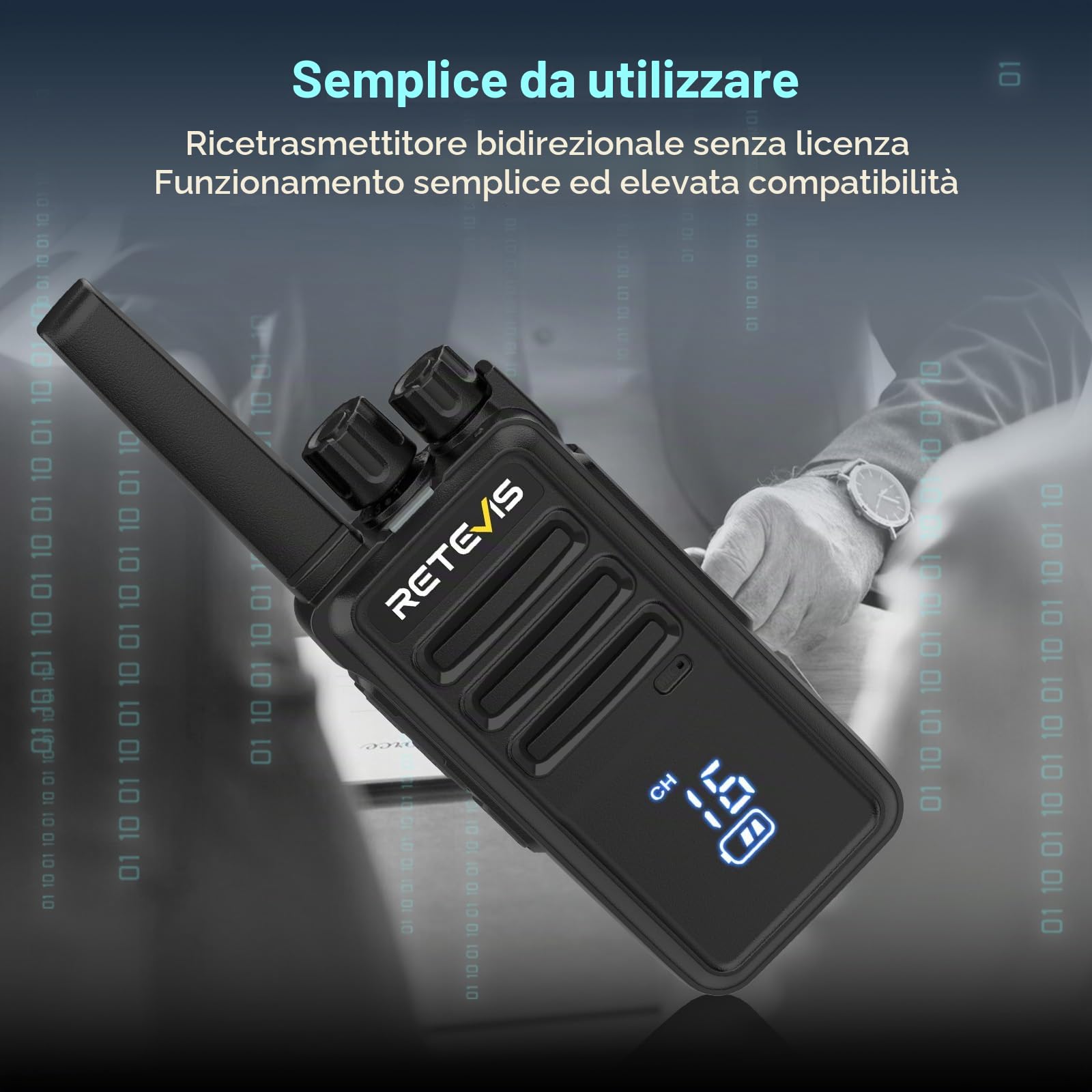 Retevis RT668H Walkie Talkie Display Active View, con Caricatore 10 Vie, Walkie-Talkie VOX Ricaricabile, USB-C, PMR446 Radio Bidirezionale Professionale con Auricolare per Hotel, Sicurezza(Nero,10Pz)