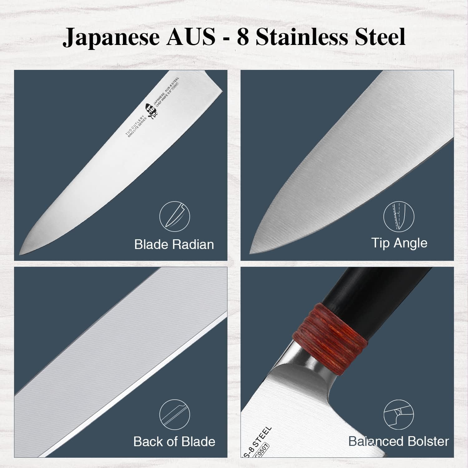 TUO Chef Knife 9.5 inch Kitchen Knife Pro Japanese Gyuto Knives Razor Sharp Chef's Knife Cooking Knife for Vegetable Fruit and Meat, AUS-8 Stainless Steel Comfortable Handle Gift Box, Ring Lite Series