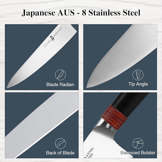 TUO Chef Knife 9.5 inch Kitchen Knife Pro Japanese Gyuto Knives Razor Sharp Chef's Knife Cooking Knife for Vegetable Fruit and Meat, AUS-8 Stainless Steel Comfortable Handle Gift Box, Ring Lite Series