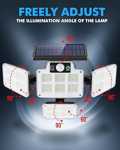 Miniatura 2 de WOLOYHEATIE Luces solares para exteriores con sensor de movimiento, luces de seguridad con control remoto, 4 cabezales giratorios, 216 LED, 7000K,