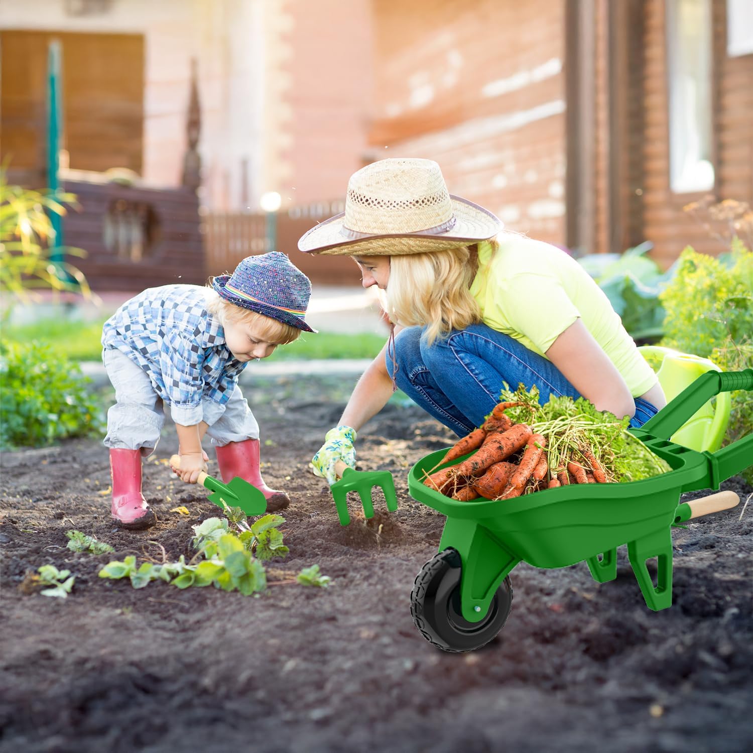 Kids Gardening Tools Outdoor Toys Set Backyard Play with Wheelbarrow Educational STEM Learning Pretend Toys Outdoor Indoor for Toddlers Kids Boys Girls