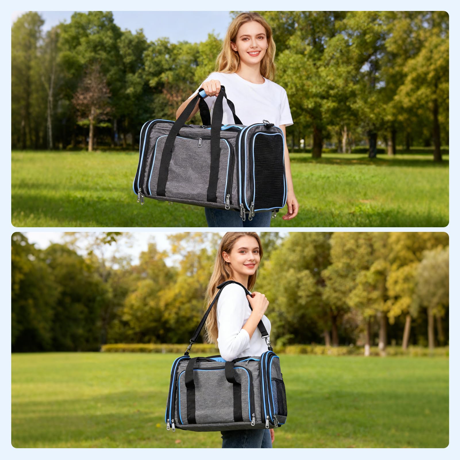 Erweiterbar Hunderucksack-Hunderucksack Bis 15kg,Faltbare Katzen Rucksack Mit Innerer Sicherheitsleine Und Haustiermatte,Atmungsaktive Und Leichte Dog Cat Backpack,Grau(Max.15KG)
