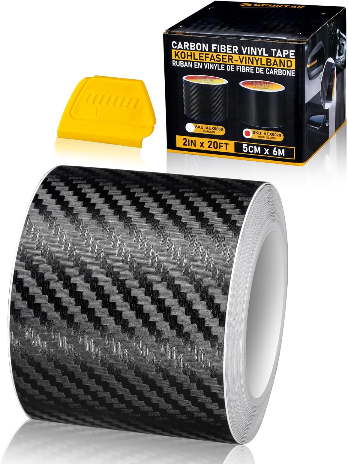 Spurtar Carbon Fiber Vinyl Tape, 5 cm x 6M (2 Inch x 20ft) Universal Chrome Black Dry Carbon Fiber Detailing Tape Overlay Wrap Roll DIY 3D Carbon Car Door Edge Guard Protective Anti-Scratch Sticker