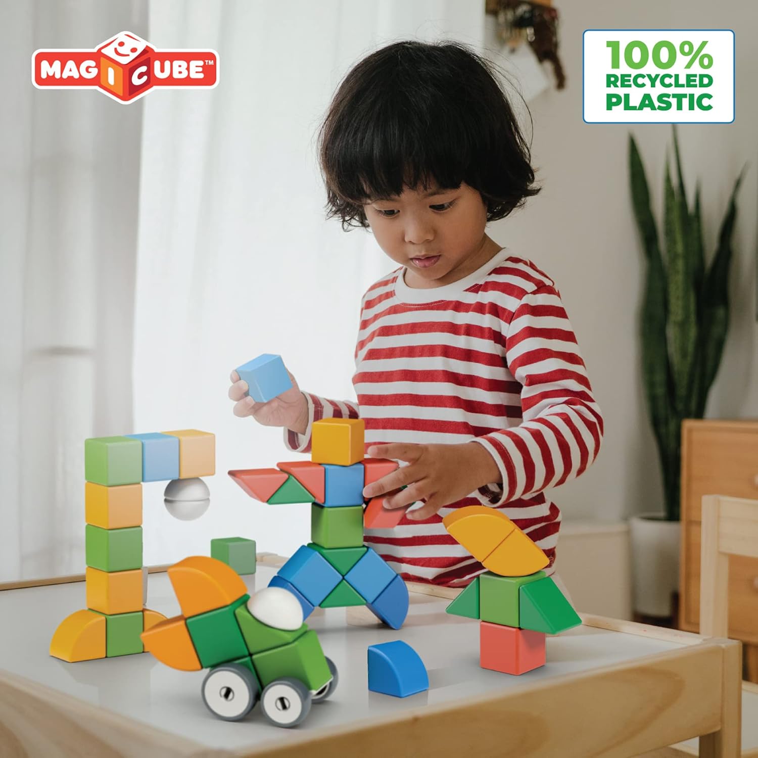 Geomag MagiCube Magnetic Blocks for Toddlers & Kids Ages 1-5 | Swiss-Made STEM Building Toy Sets | Animal, Vehicle, Recycled Plastic Themes | (32-Piece - Classic Set) - Image 6