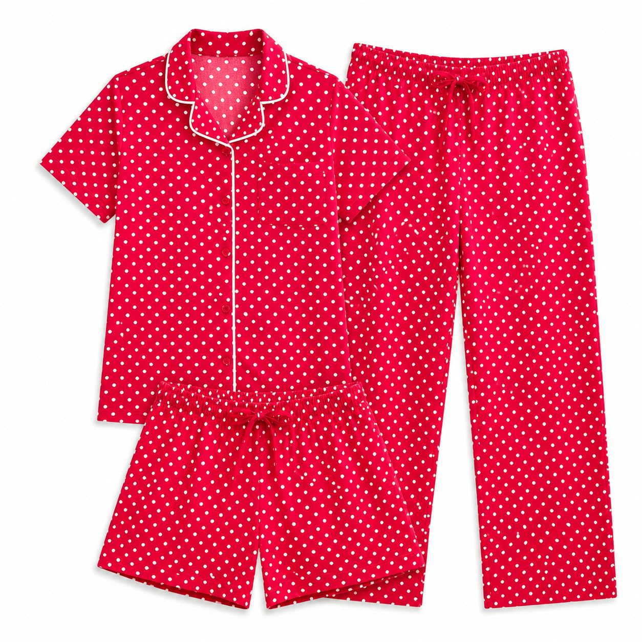 US Angels Girls Pajama Set 3 Piece, Short Sleeve Button Down PJs with Shorts &amp; Pants, Soft Sleepwear Girls &amp; Tweens Size 5-16