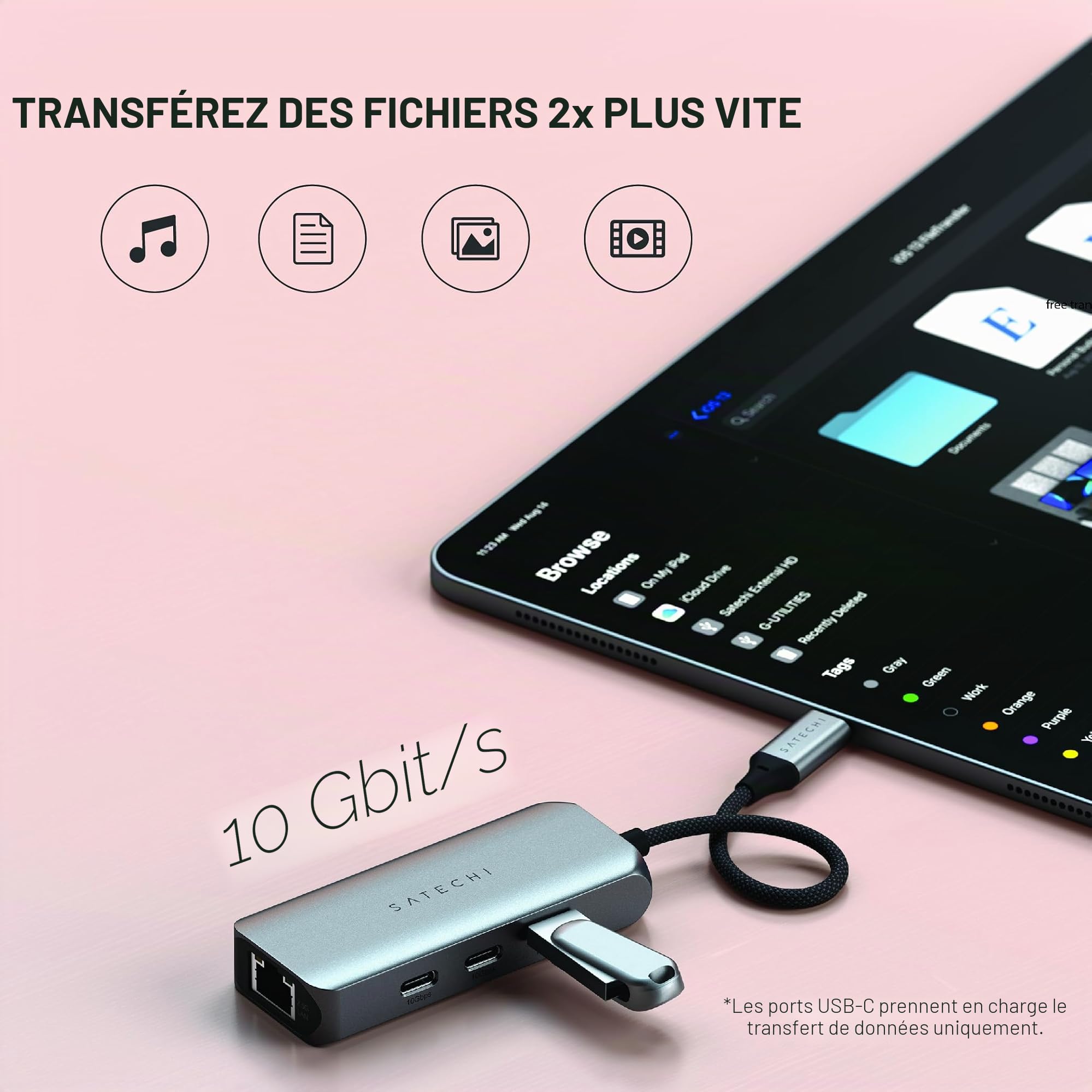 SATECHI 4 en 1 Hub USB-C avec Ethernet 2.5Gbps | 3x Ports USB-C 3.2 à 10Gbps, réseau ultra-rapide, design compact plug-and-play pour MacBook, PC portables Windows et plus