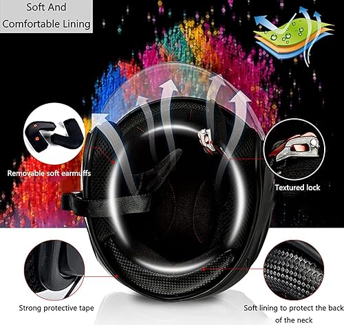 Miniatura 6 de Casco Bluetooth para motocicleta 34, casco retro abierto con visera solar, casco de moto Jet para hombres y mujeres adultos, casco aprobado por DOT