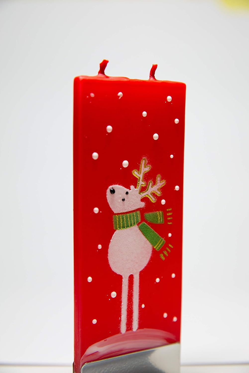 Flatyz Christmas Candles Reindeer Design on Red - Flat, Decorative, Hand Painted Candle Gifts for Women or Men - 6 inches : Home & Kitchen