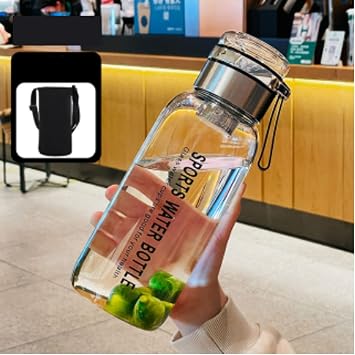 2L Glass Water Bottle with Strap Outdoor Travel Sports Portable Leak Proof Beverage Tea Glass Bottle