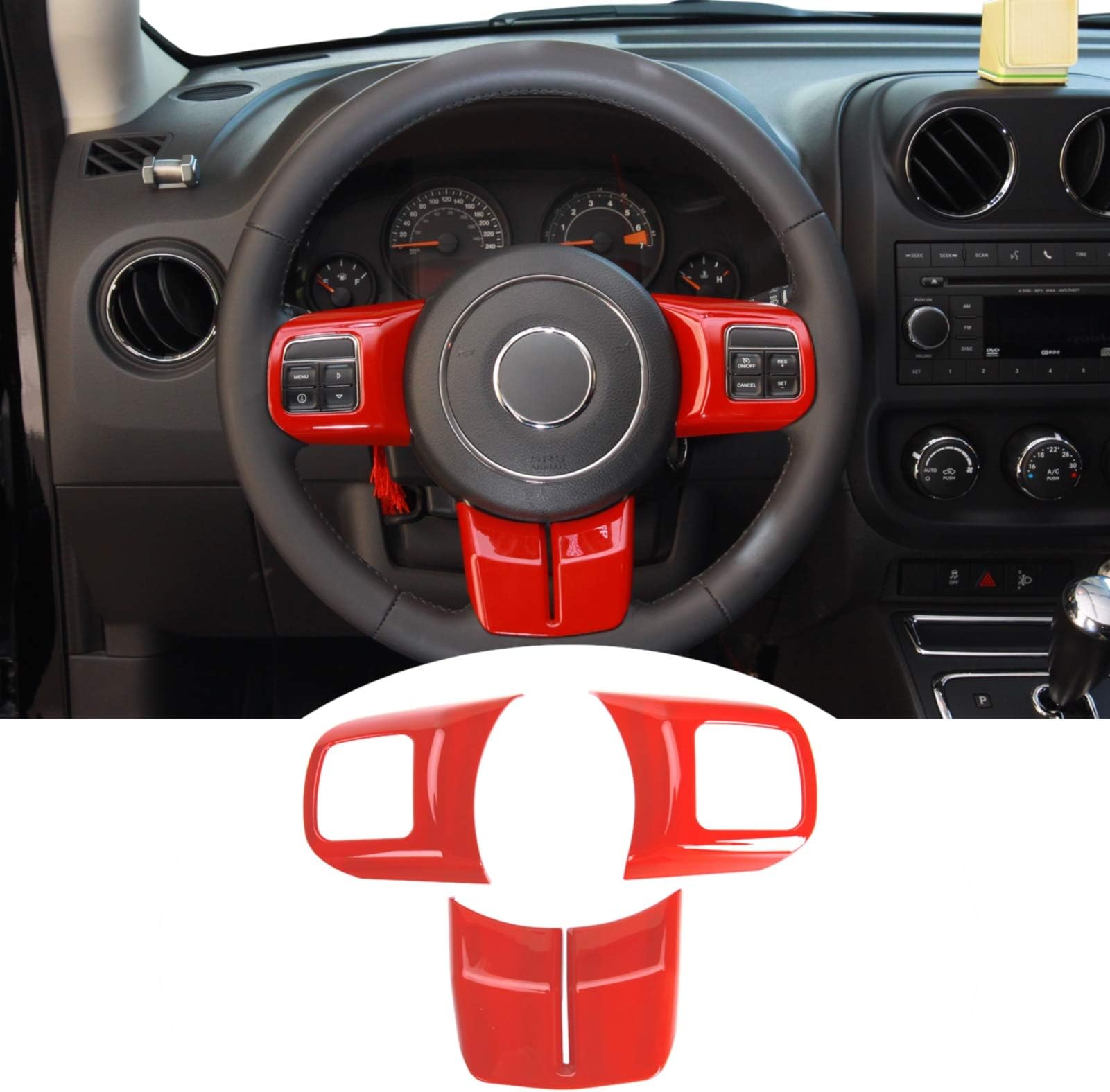 JeCar Interior Steering Wheel Decoration Trim Kits for 2011-2018 Jeep Wrangler JK/2011-2013 Grand Cherokee/2011-2016 Jeep Compass & Patriot, Red