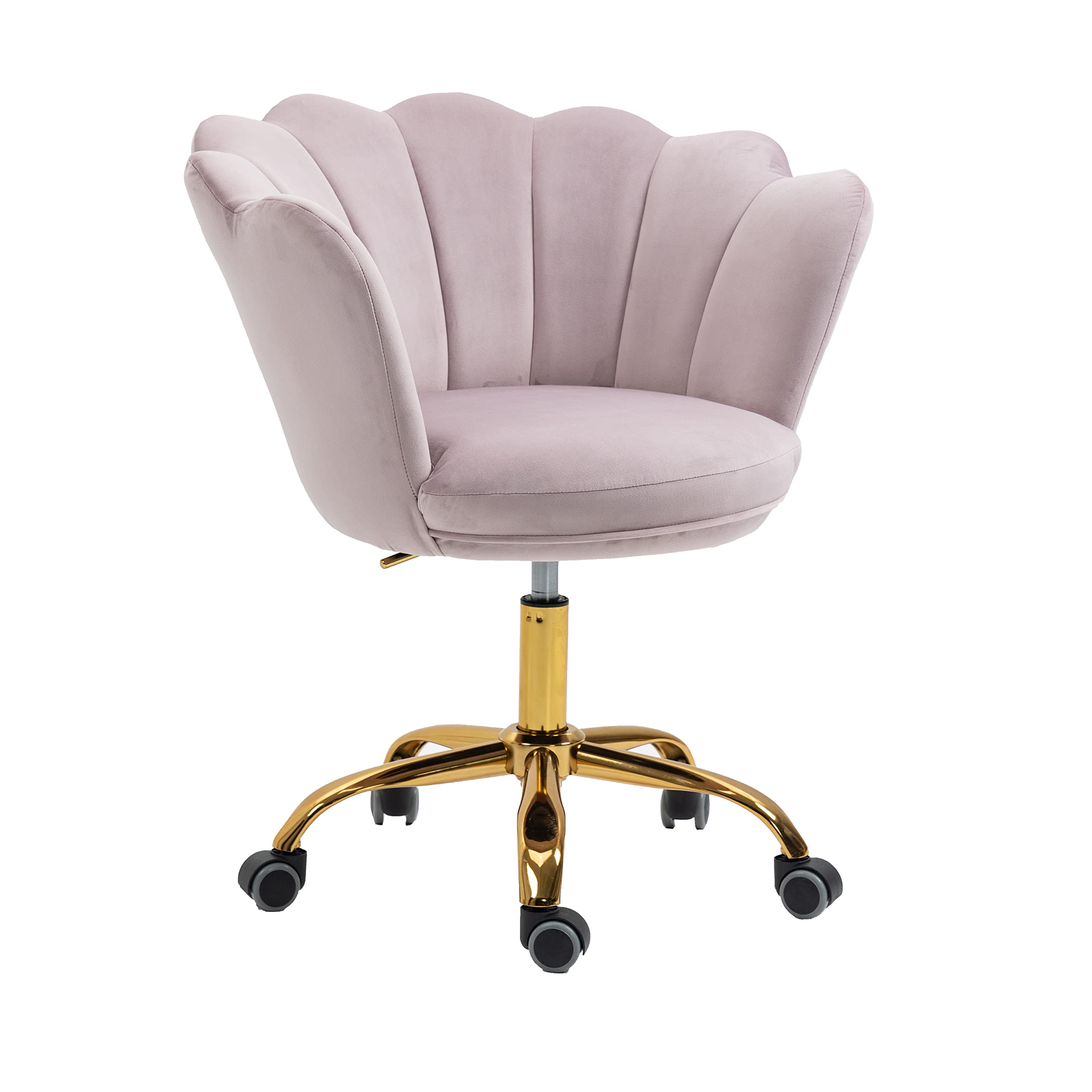 ZOBIDO Comfy Home Office Task Chair with Wheels, Cute Modern Upholstered Velvet Seashell Back Adjustable Swivel Vanity Desk Chair, for Women, for