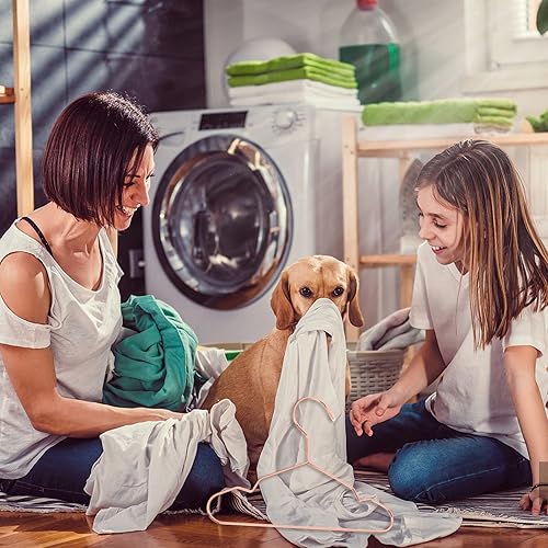 Miniatura 2 de POPETPOP 9 piezas de ropa para cachorros y gatitos ropa de metal para mascotas organizador colgante dorado resistente abrigo de plástico rosa para